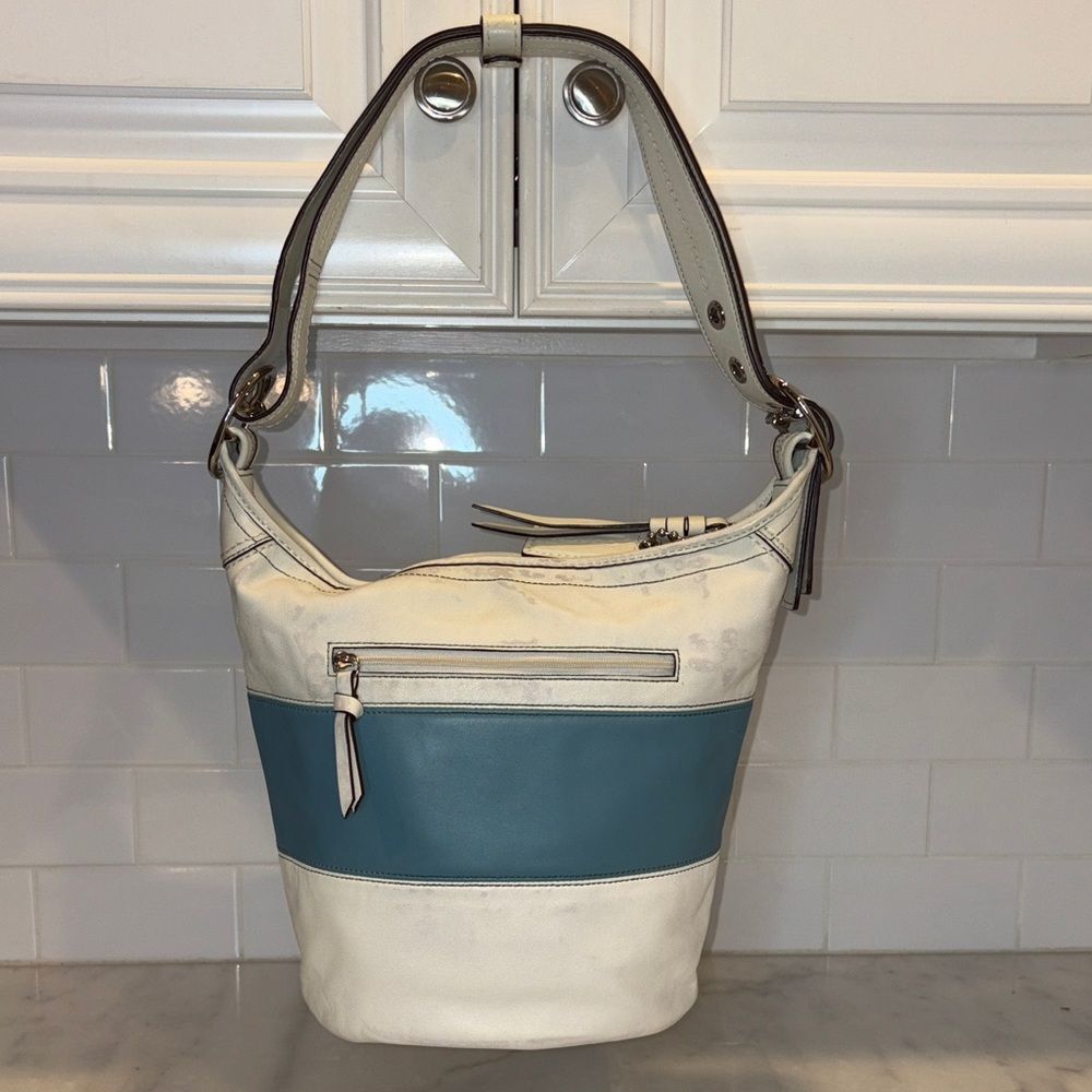 Coach Bag Purse Handbag Leather Vintage Rugby Stripe Convertible Bucket Bag - Picture 6 of 16